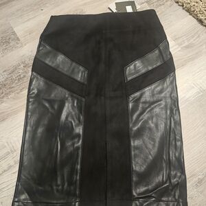 Marc New York Black Leather and Suede Pencil Skirt